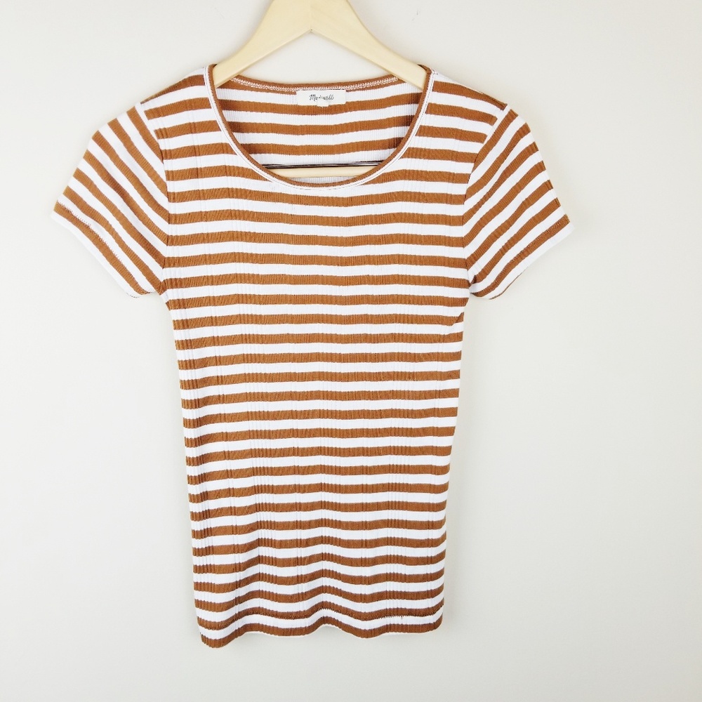Madewell | Brown & White Striped Ribbed Top